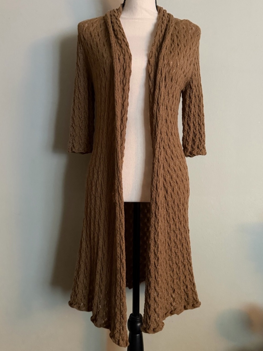 Kuna | 100% Baby Alpaca Longline Open Cardigan Tan Textured Knit | M